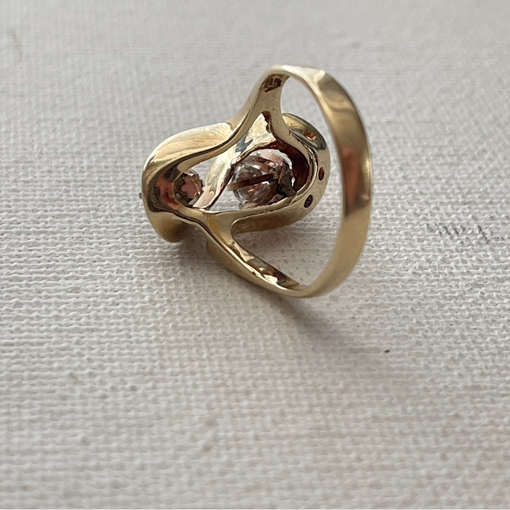 Vintage 14kt Gold European Cut Diamond & Blue Diamond Sz 7.75 Toi Et Moi Ring - Picture 10 of 11